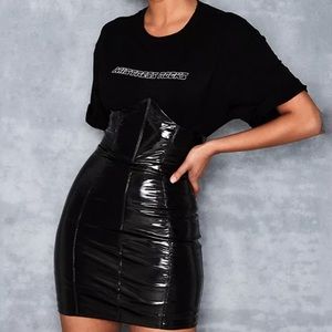 high waisted pencil skirt vinyl patent Leather